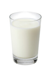 A clear glass filled with fresh white milk isolated on transparent background
