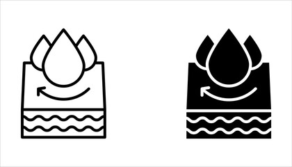 Waterproof icon set. Collection of water resistant signs, liquid proof protection. Shield with water drop. Anti wetting material, hydrophobic fabric, surface protection,  vector illustration on white 