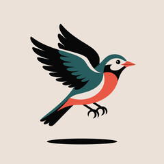 Obraz premium Teal and Coral Bird in Flight Vector Style Illustration Against Beige Background Simple Minimalist Design