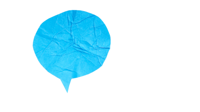 Crumpled blue bubble speech shape paper isolated on transparent background - Powered by Adobe