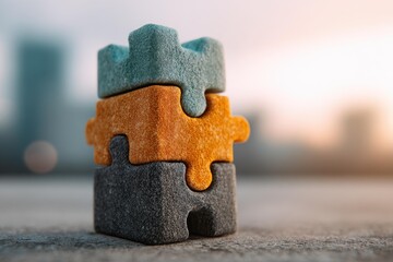 Interlocking Puzzle Pieces Stacked High