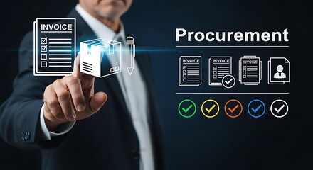 Procurement Workflow Automation with Invoices.Business Technology Concept with Procurement checklist,Technology Concept for Procurement,Procurement Management Industry concept.