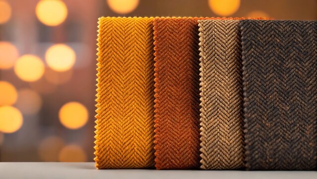 Woven wool tweed swatches autumn colors fabric herringbone