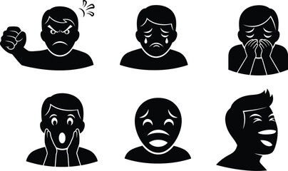 Vector art of a set of emotional face silhouettes