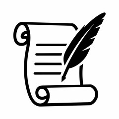 Elegant scroll with quill pen illustration for writing history poetry or creative writing projects