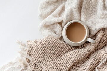 Cozy coffee and knitted blankets
