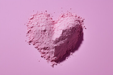 Fototapeta premium A heart made of enzyme powder. Pink powdered heart. Concept: decorative cosmetics.