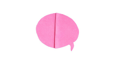 Crumpled pink bubble speech shape paper isolated on transparent background
