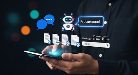  AI Procurement Interface.Smart Procurement Workflow with AI , Procurement and AI Chatbot, AI Procurement Dashboard,Digital Procurement Strategy Visualization,AI Integration in Business Procurement.