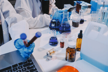 Modern Empty Science Laboratory With Microscopes, Test Tubes And Other Laboratory Equipments
