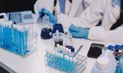 Modern Empty Science Laboratory With Microscopes, Test Tubes And Other Laboratory Equipments