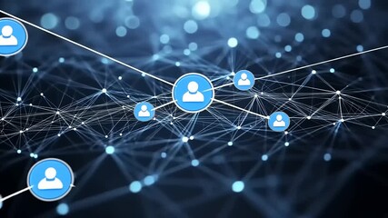 Abstract network illustration showing interconnected user icons against a blue digital background - Powered by Adobe