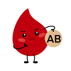 Cute Blood Drop Character with Blood Type AB