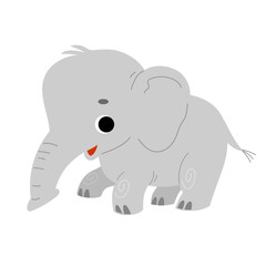 Cute gray baby elephant character in flat kawaii style. Isolated cartoon vector illustration on white