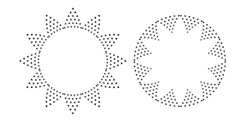 Design Elements Set. Radial Geometric Circle Triangle Dots Patterns for Decorative Round Frames. 