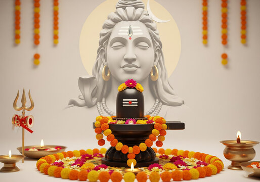 Lord shiva symbol with worship of Shiva Ling design background for festival template
