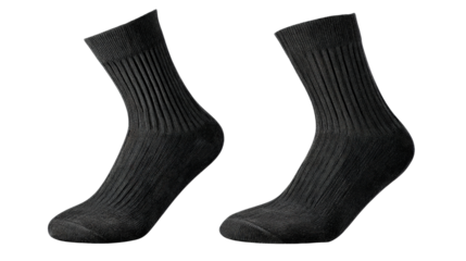 Black ankle socks with ribbed texture background isolated on a Transparent background, PNG file.