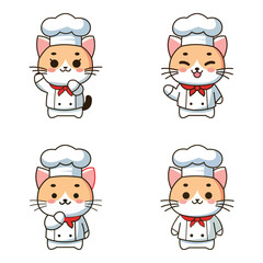 4 Cute Chef Cat Cartoon Vector Set