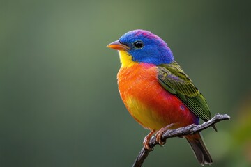 Obraz premium Colorful songbird profile, painted bunting facing left, minimal background