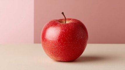 Red Apple on Beige and Pink Background.