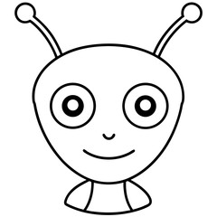 Fototapeta premium Minimalist line art of an alien face with large eyes and antennae isolated on white background