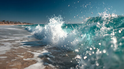 Ocean Wave Splashing with Sparkling Water