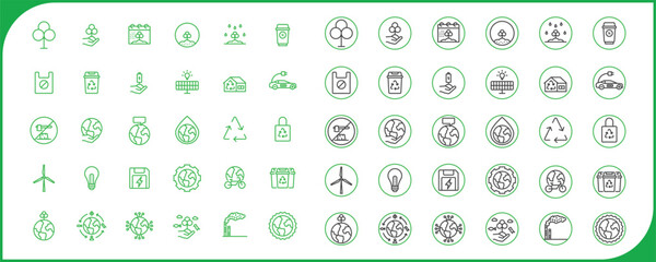 world environment  line green color icon set. Editable stroke. Vector illustration ,tree, nature, sustainability, world, save water, deforestation, global warming,