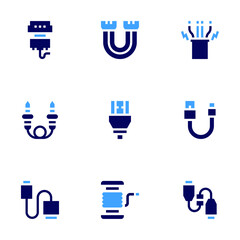 Cable icon set. Bold style. Duotone colors. vga cable, ribbon cable, cable, hdmi cable, usb cable, cable reel