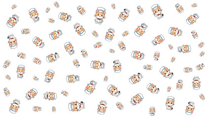 Obraz premium Cute Chef Cat Cartoon Pattern Vectors Set