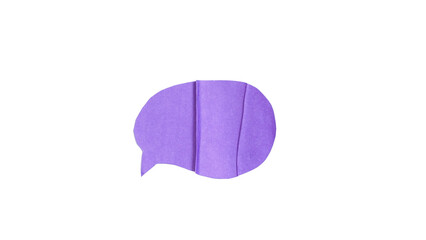 Crumpled purple bubble speech shape paper isolated on transparent background