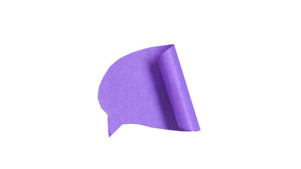 Crumpled purple bubble speech shape paper isolated on transparent background