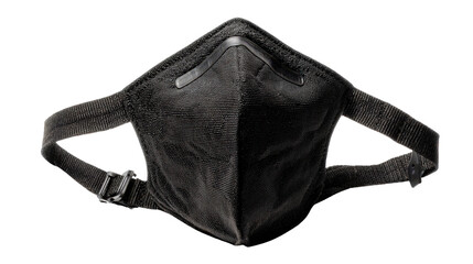 Black carbon mask with adjustable straps background isolated on a Transparent background, PNG file.