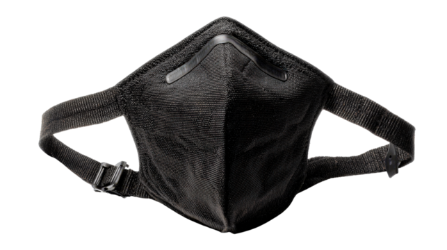 Black carbon mask with adjustable straps background isolated on a Transparent background, PNG file.