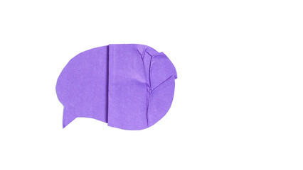 Crumpled purple bubble speech shape paper isolated on transparent background