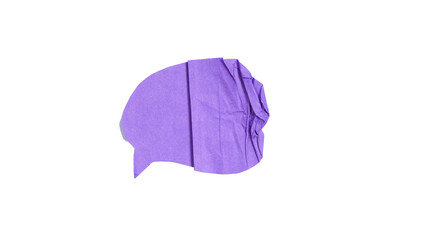 Crumpled purple bubble speech shape paper isolated on transparent background