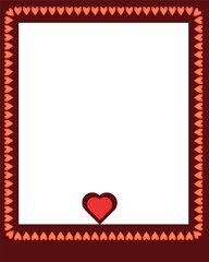 Romantic red heart border frame with zigzag edges. Vector template design