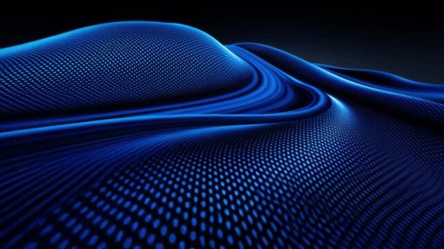 Blue digital wave with glowing binary code flowing smoothly, creating futuristic technology background with abstract motion and dynamic blue wave pattern featuring glowing light effects and smooth