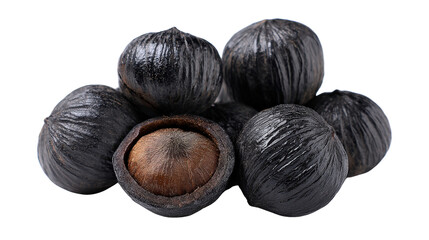 Black coated nut background isolated on a Transparent background, PNG file.