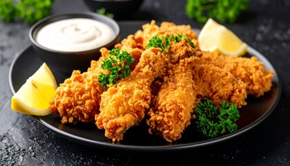 Fototapeta premium Chicken Karaage With Mayonnaise Is A Japanese Cooking Technique Of Deep Fried.