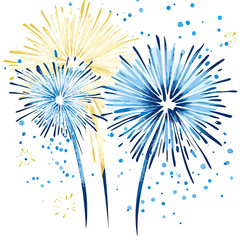 Blue and gold fireworks exploding with splash effect celebration festive abstract colorful vector illustration on white background for holiday event decoration design
