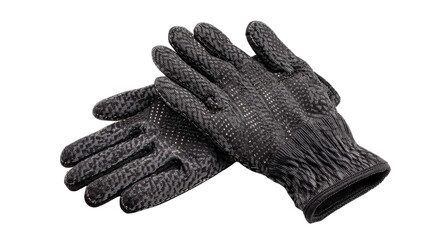 Black coated nylon gloves with elastic cuffs background isolated on a Transparent background, PNG file.