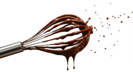 Fototapeta premium Chocolate covers a metal whisk in elegant studio shot perfect for baking dessert or confectionery design
