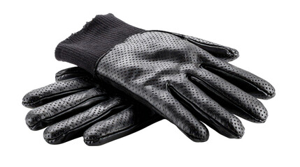 Black coated nylon gloves with elastic cuffs background isolated on a Transparent background, PNG file.