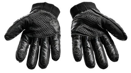 Black coated nylon gloves with grip dots background isolated on a Transparent background, PNG file.