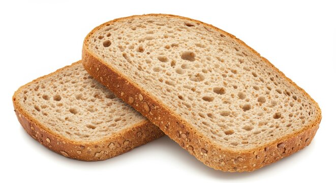 Close up view of healthy multigrain bread slices highlighting fresh and nutritious ingredients on a white background