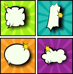 Comic Text Bubble and Speech Cloud Collection with Halftone Style for Pop Art Projects