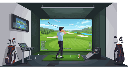 Virtual golf room with modern technology and immersive experience