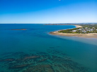 Aerial Drone View of Tropical Queensland Beach, Ocean Waves, Island Coastline and Shoreline – Scenic Coastal Landscape, Clear Blue Water, Australia Nature, Travel, Tourism, QLD