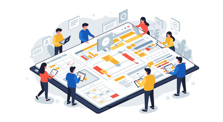 Collaborative digital project management with teamwork on large interface