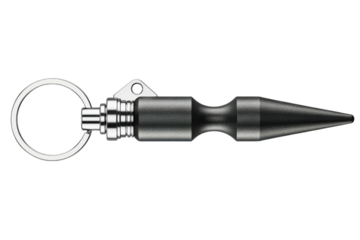 Keychain self-defense tool with pointed tip and textured grip isolated on a transparent background